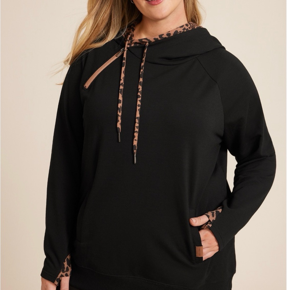 Maurices Homeward Animal Black Hoodie with Leopard Accents